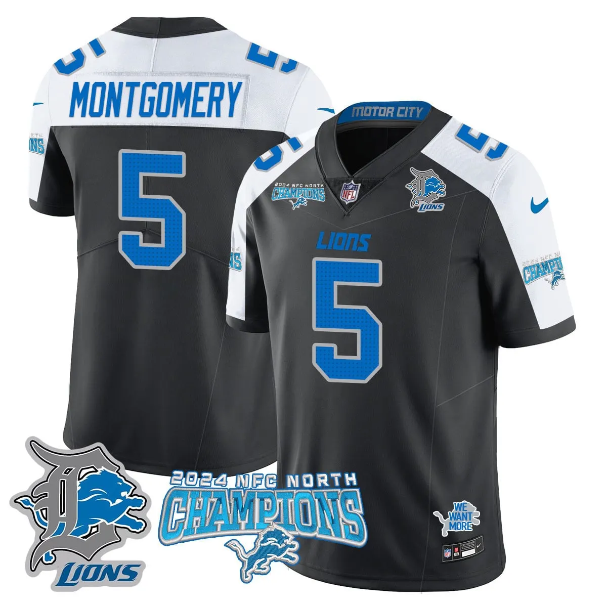 Jared Goff Detroit Lions Nike 2024 NFC North Champions Stitched Jersey - Anthracite - Image 13