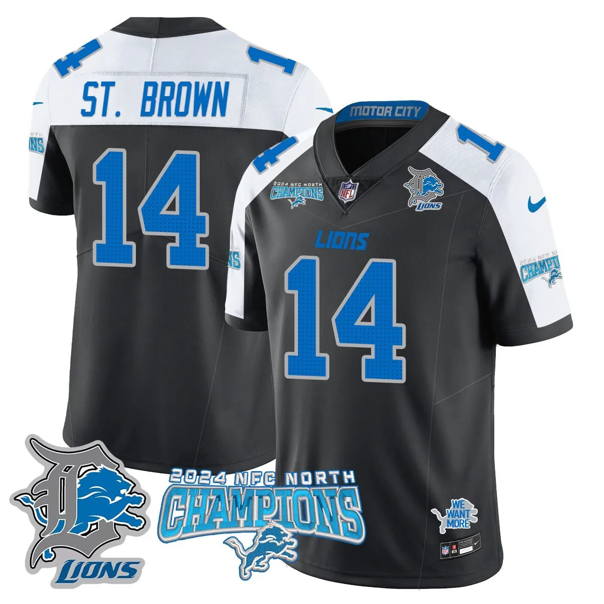 Jared Goff Detroit Lions Nike 2024 NFC North Champions Stitched Jersey - Anthracite - Image 15