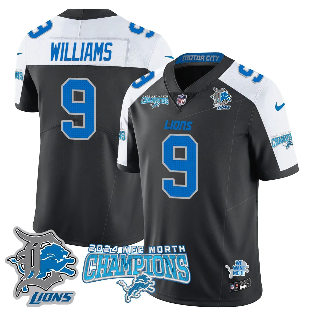 Jared Goff Detroit Lions Nike 2024 NFC North Champions Stitched Jersey - Anthracite - Image 16