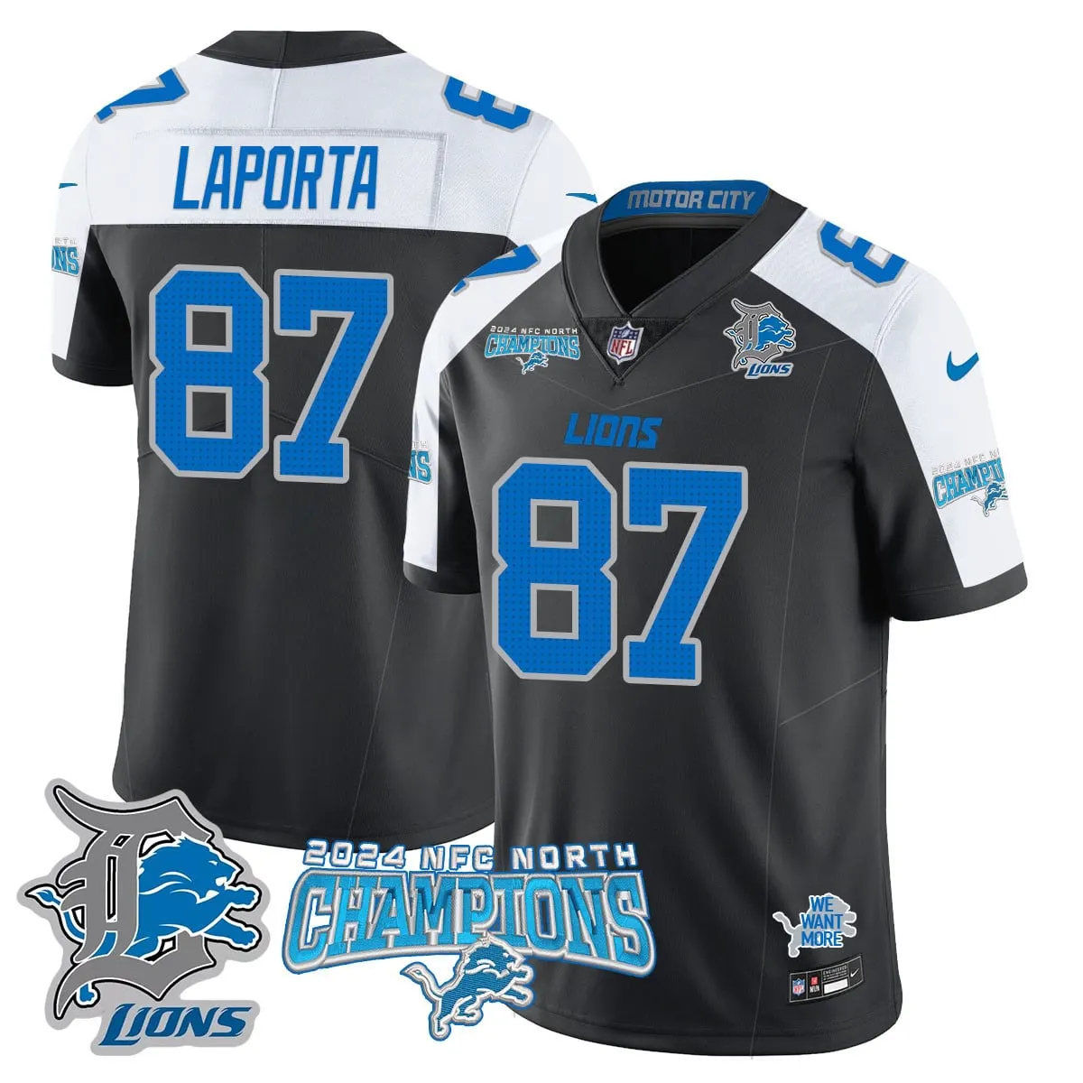 Jared Goff Detroit Lions Nike 2024 NFC North Champions Stitched Jersey - Anthracite - Image 12
