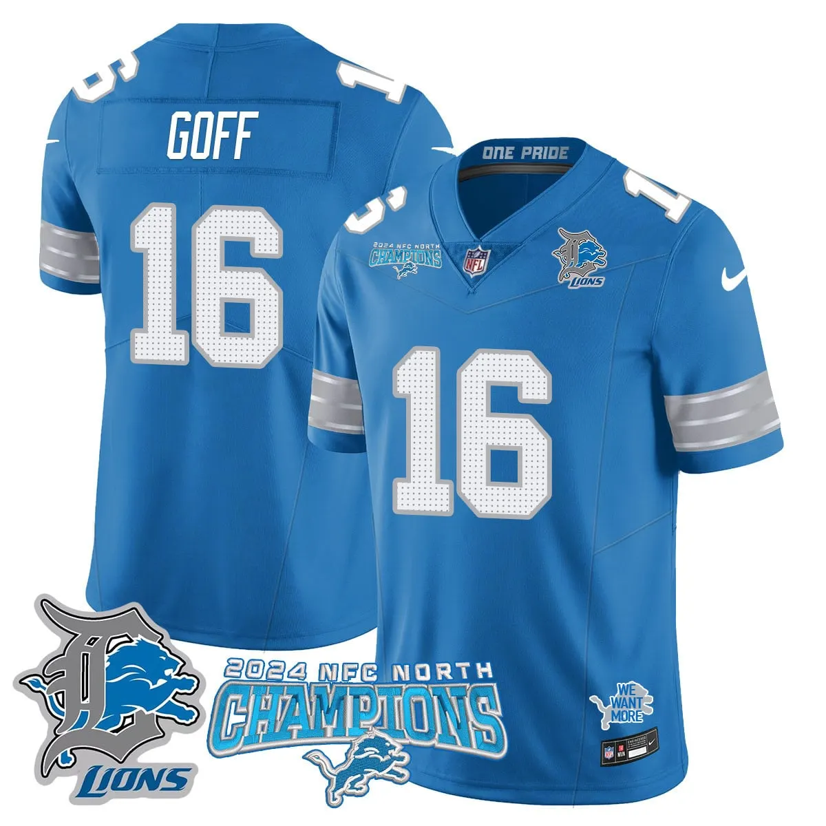 Jared Goff Detroit Lions Nike 2024 NFC North Champions Stitched Jersey - Anthracite - Image 26