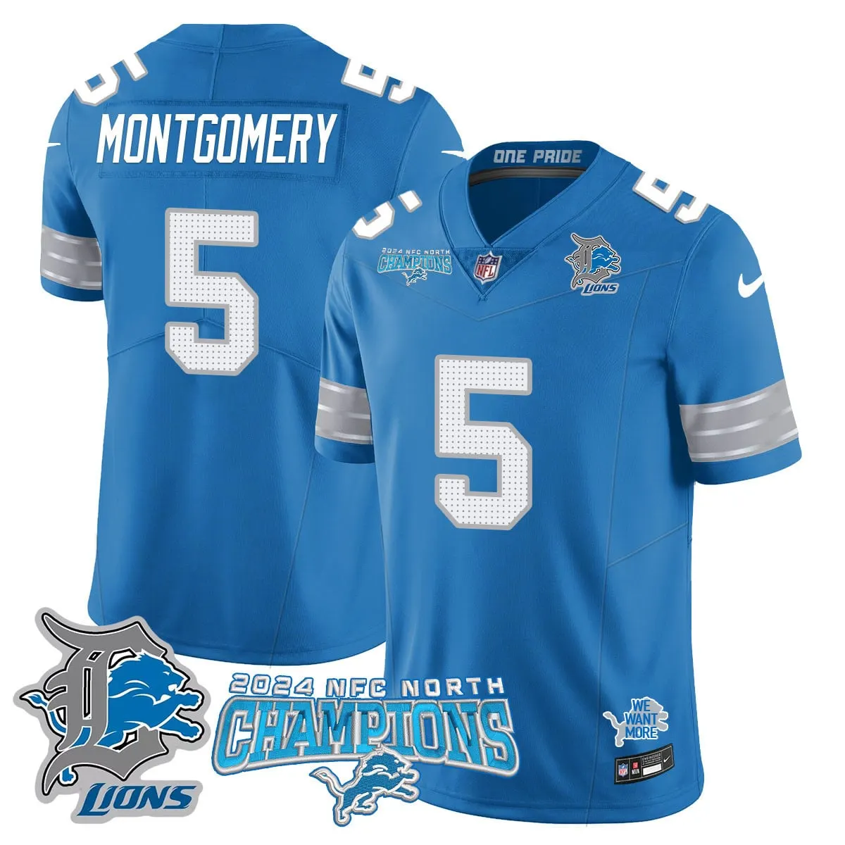 Jared Goff Detroit Lions Nike 2024 NFC North Champions Stitched Jersey - Anthracite - Image 29