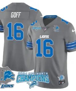 Jared Goff Detroit Lions Nike 2024 NFC North Champions Stitched Jersey - Anthracite - Image 34