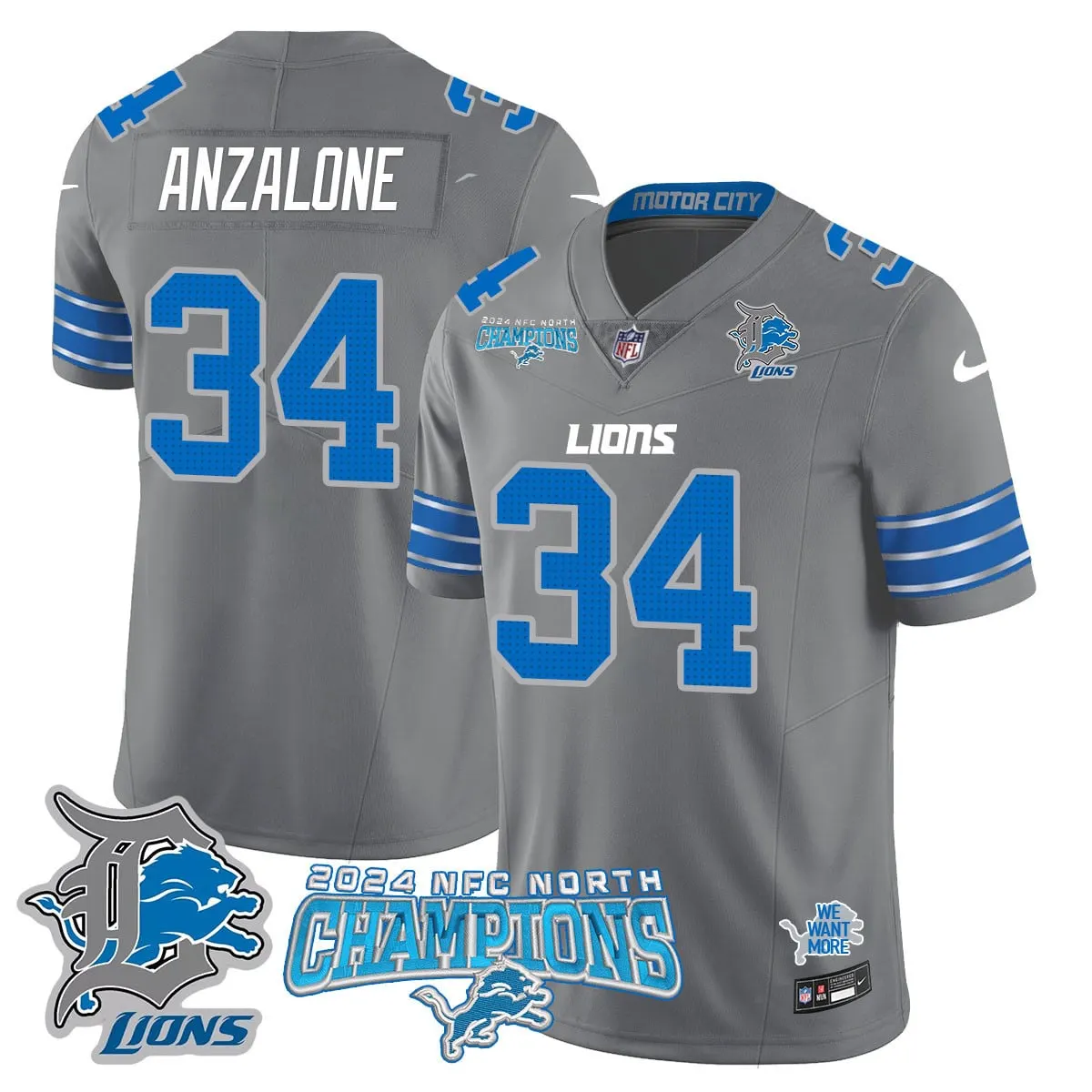 Jared Goff Detroit Lions Nike 2024 NFC North Champions Stitched Jersey - Anthracite - Image 33