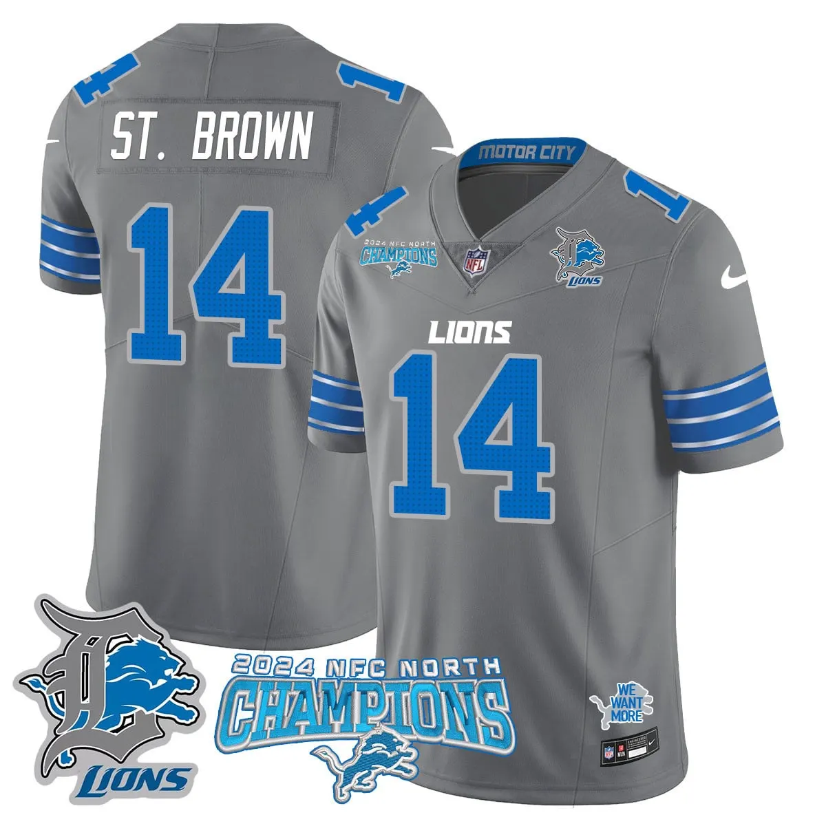 Jared Goff Detroit Lions Nike 2024 NFC North Champions Stitched Jersey - Anthracite - Image 37