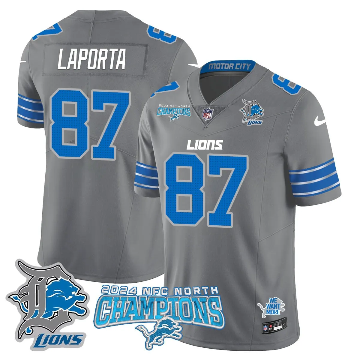 Jared Goff Detroit Lions Nike 2024 NFC North Champions Stitched Jersey - Anthracite - Image 38