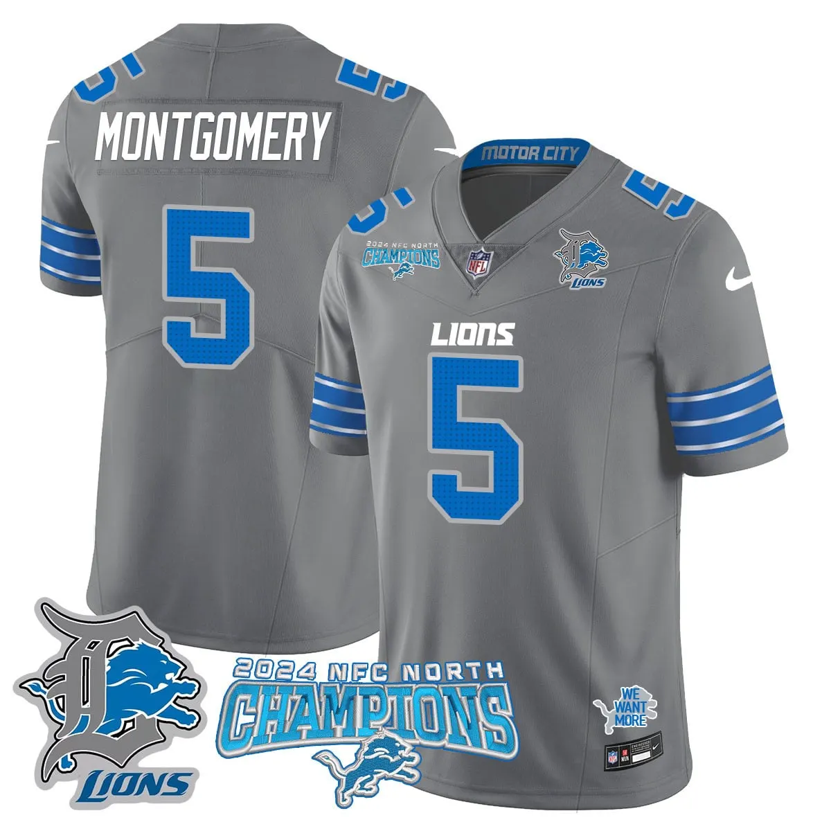 Jared Goff Detroit Lions Nike 2024 NFC North Champions Stitched Jersey - Anthracite - Image 39