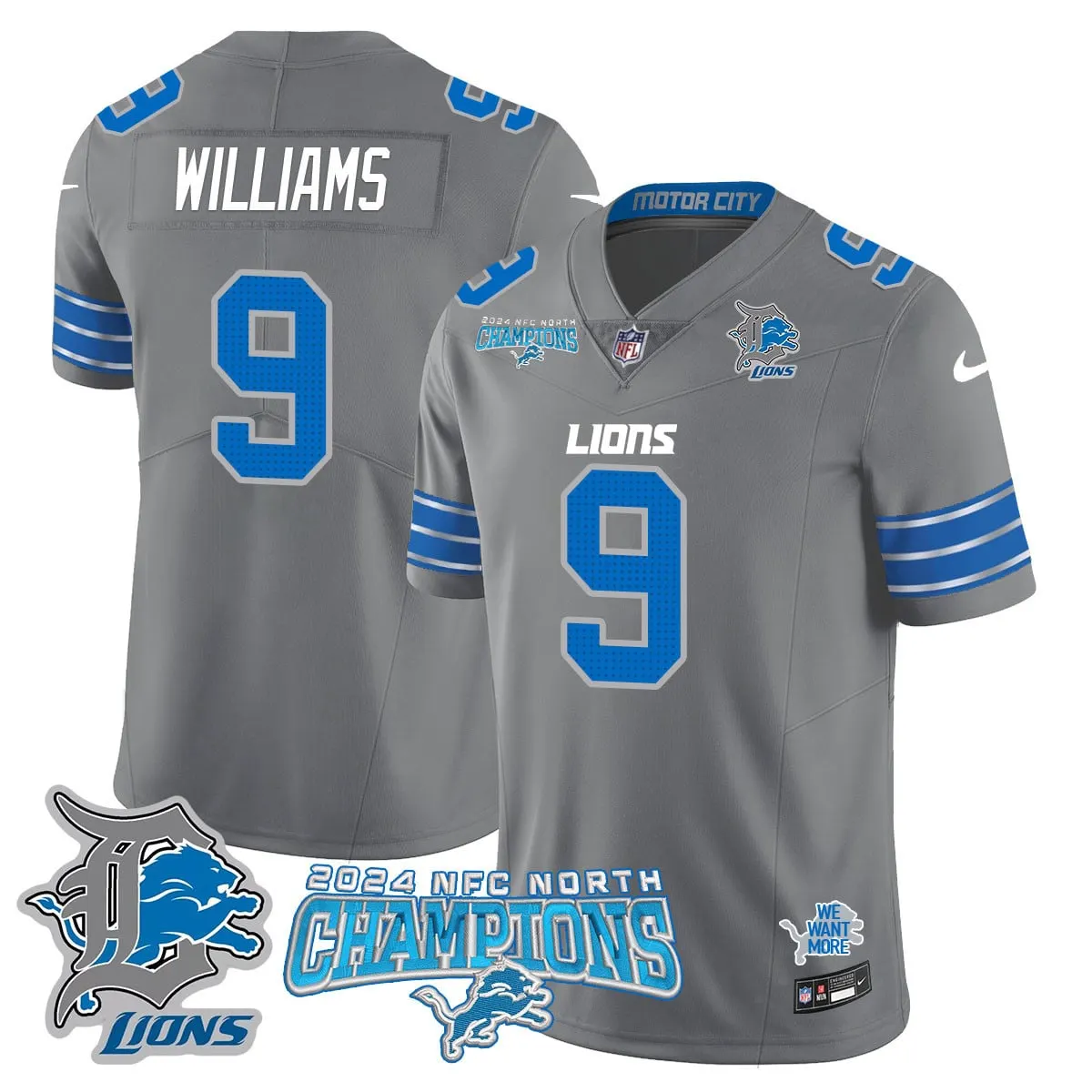 Jared Goff Detroit Lions Nike 2024 NFC North Champions Stitched Jersey - Anthracite - Image 40