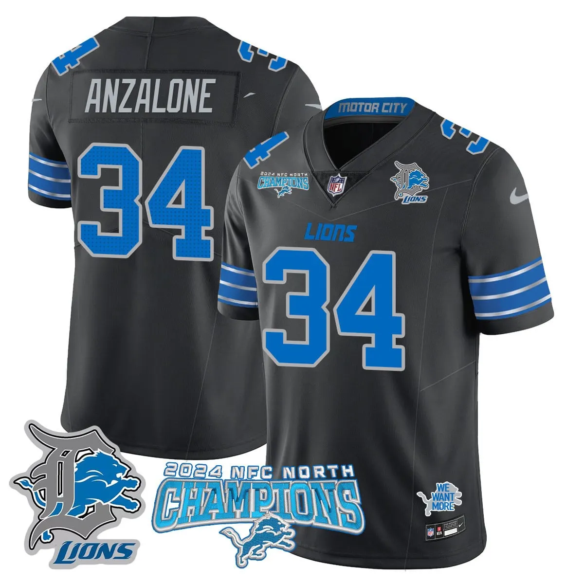 Jared Goff Detroit Lions Nike 2024 NFC North Champions Stitched Jersey - Anthracite - Image 51