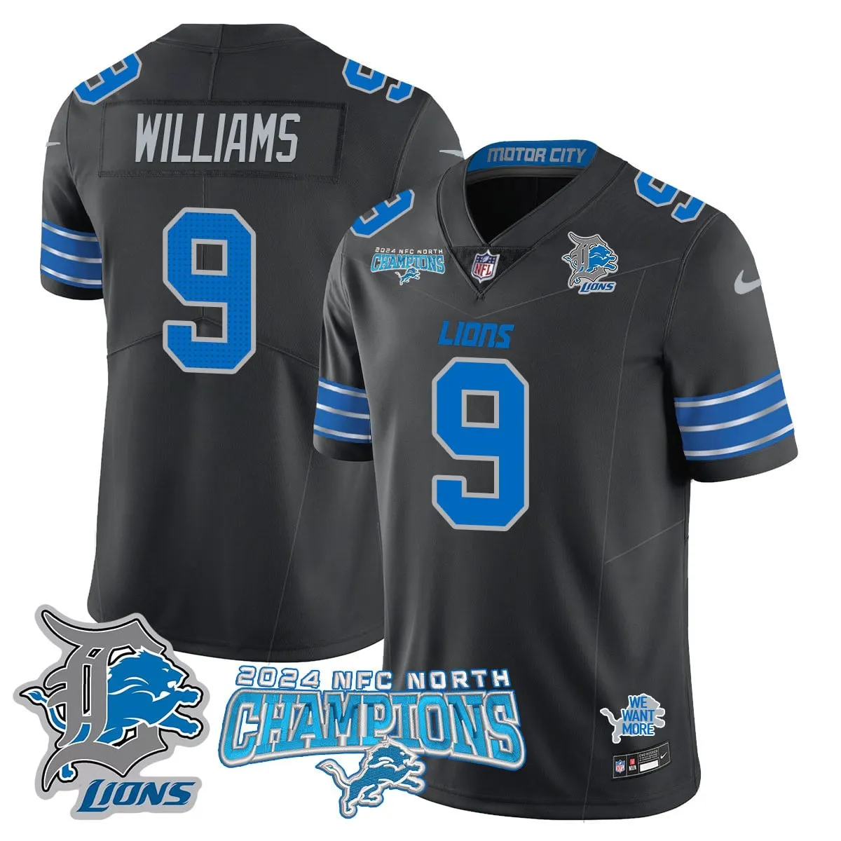 Jared Goff Detroit Lions Nike 2024 NFC North Champions Stitched Jersey - Anthracite - Image 56