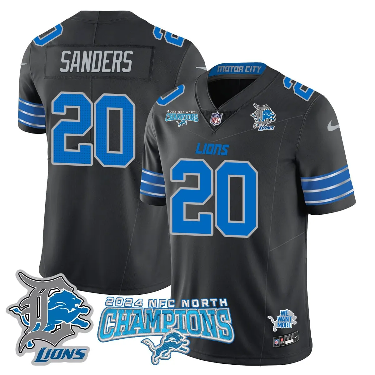 Jared Goff Detroit Lions Nike 2024 NFC North Champions Stitched Jersey - Anthracite - Image 54