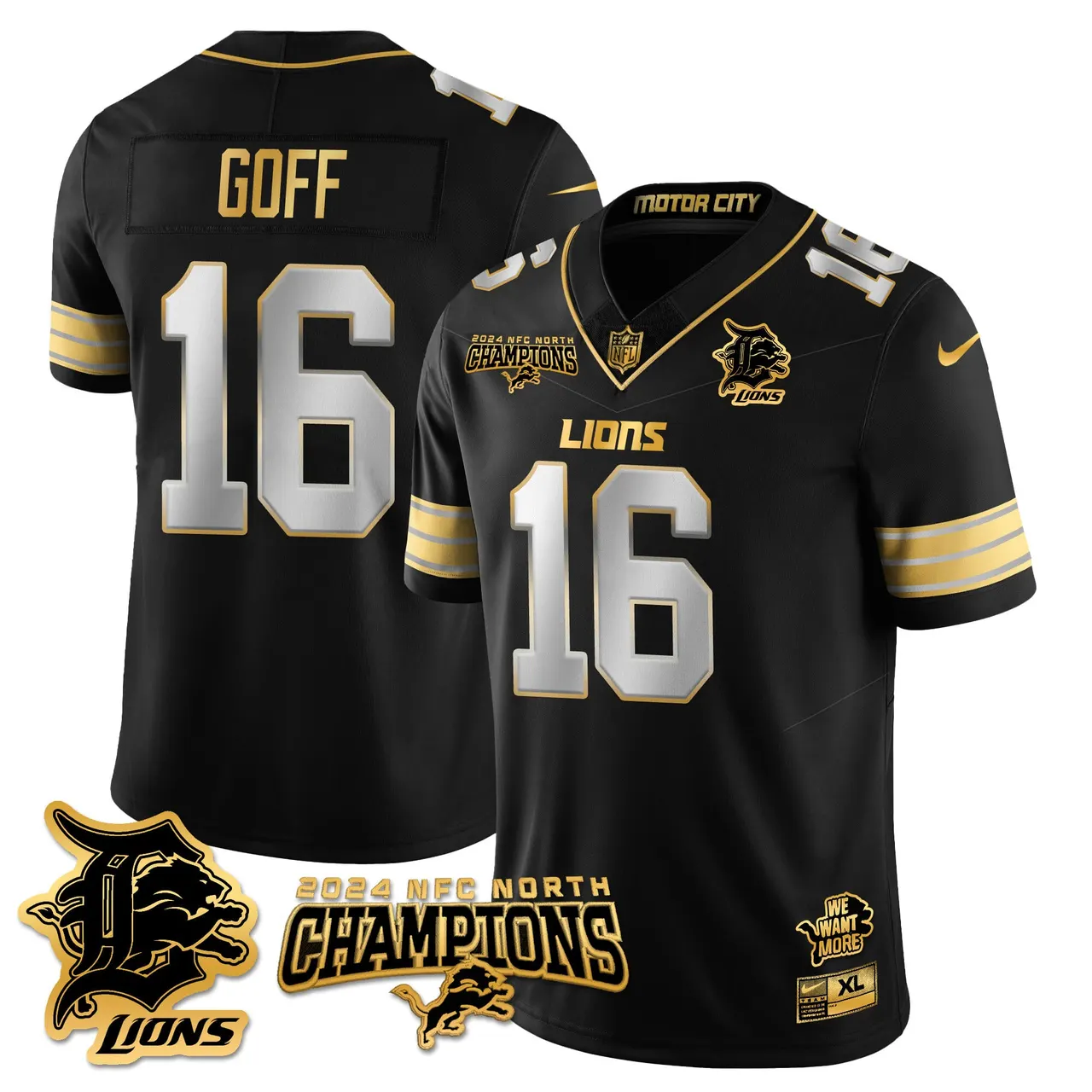 Jared Goff Detroit Lions Nike 2024 NFC North Champions Stitched Jersey - Anthracite - Image 74