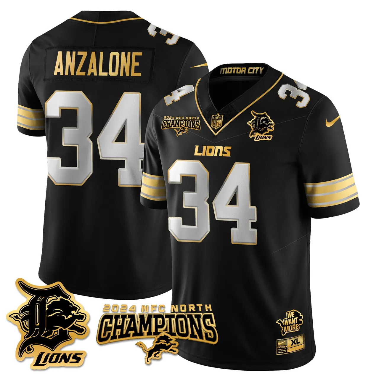 Jared Goff Detroit Lions Nike 2024 NFC North Champions Stitched Jersey - Anthracite - Image 73