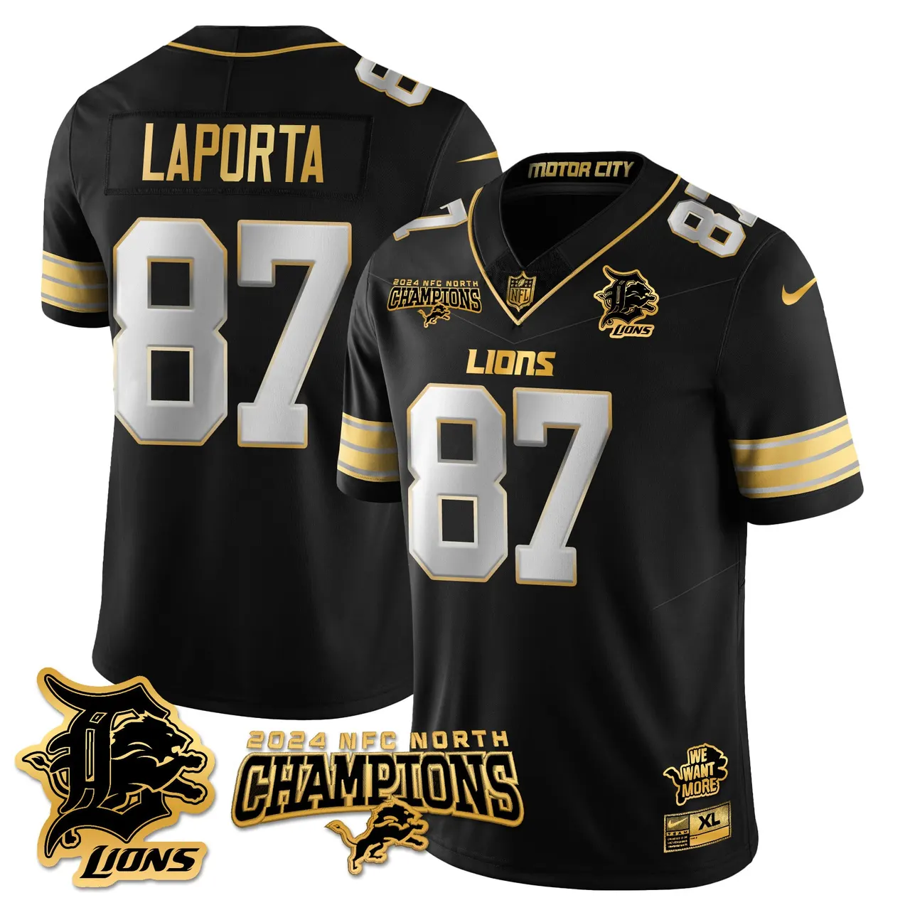Jared Goff Detroit Lions Nike 2024 NFC North Champions Stitched Jersey - Anthracite - Image 76
