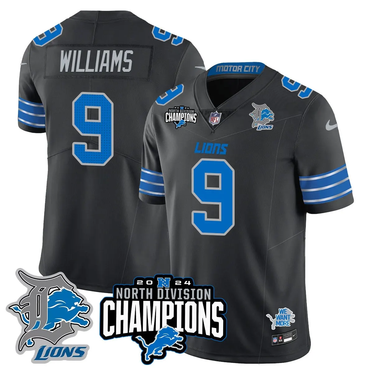 Jahmyr Gibbs Detroit Lions Nike 2024 NFC North Champions Stitched Jersey - Powder Blue - Image 17