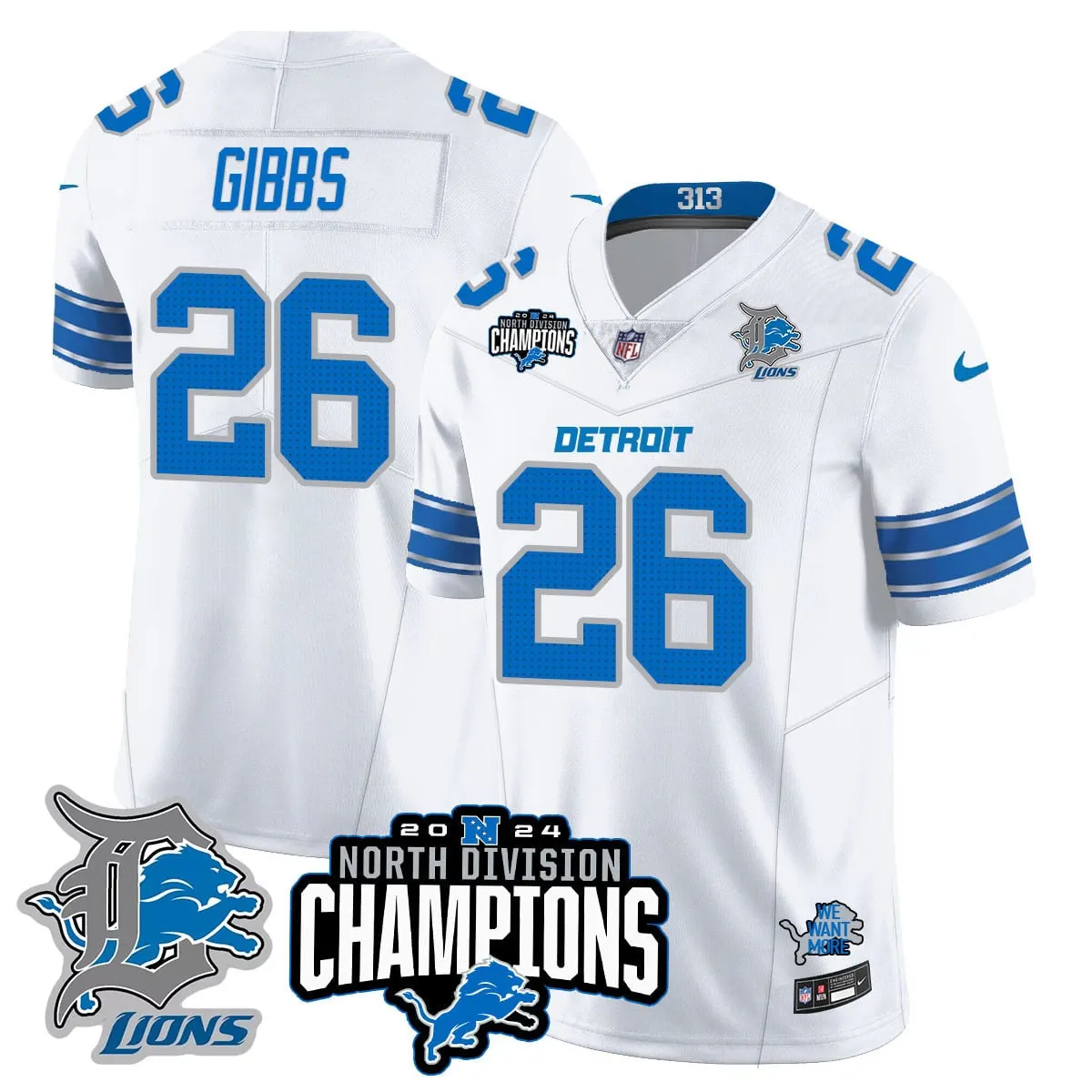 Jahmyr Gibbs Detroit Lions Nike 2024 NFC North Champions Stitched Jersey - Powder Blue - Image 20