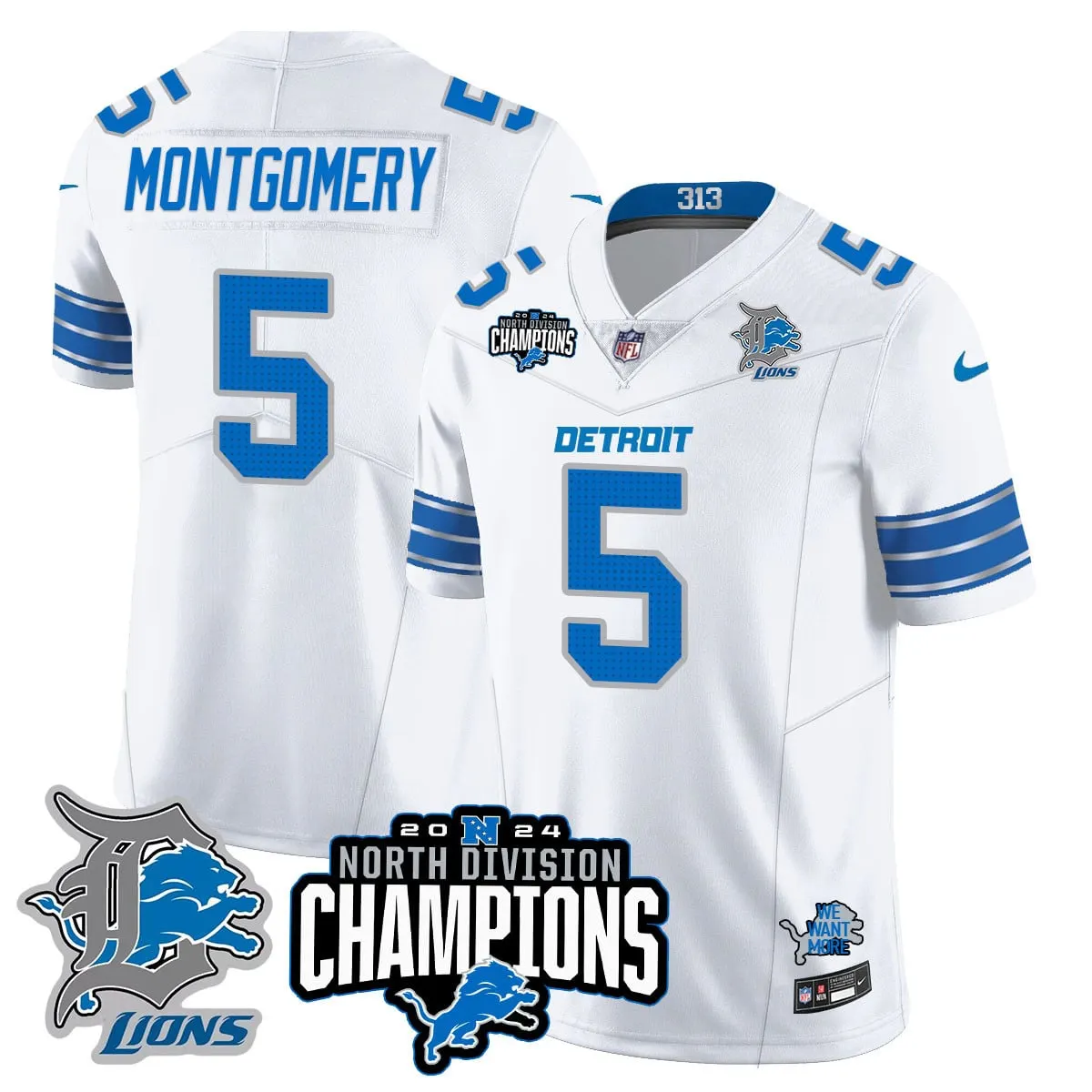 Jahmyr Gibbs Detroit Lions Nike 2024 NFC North Champions Stitched Jersey - Powder Blue - Image 25
