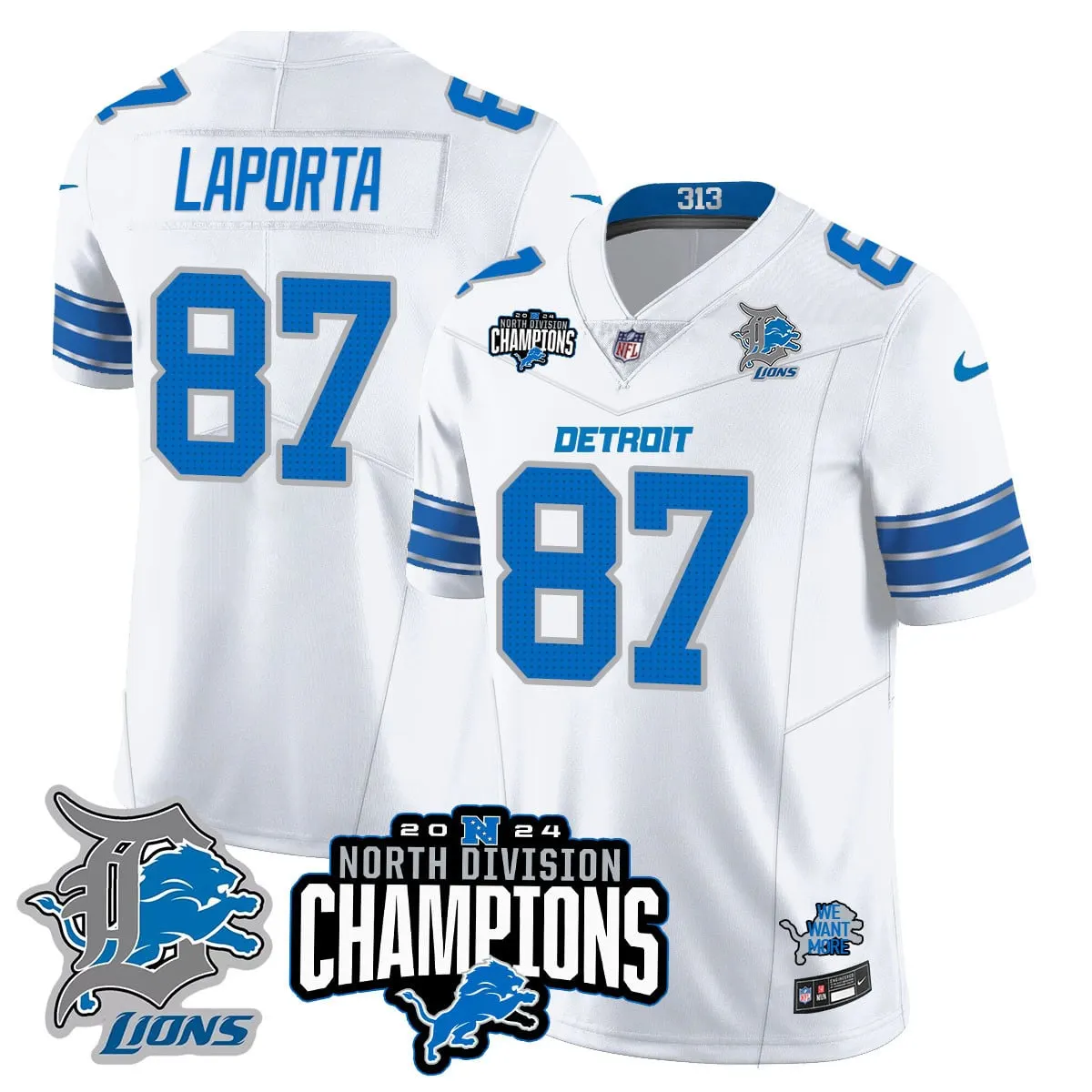 Jahmyr Gibbs Detroit Lions Nike 2024 NFC North Champions Stitched Jersey - Powder Blue - Image 24