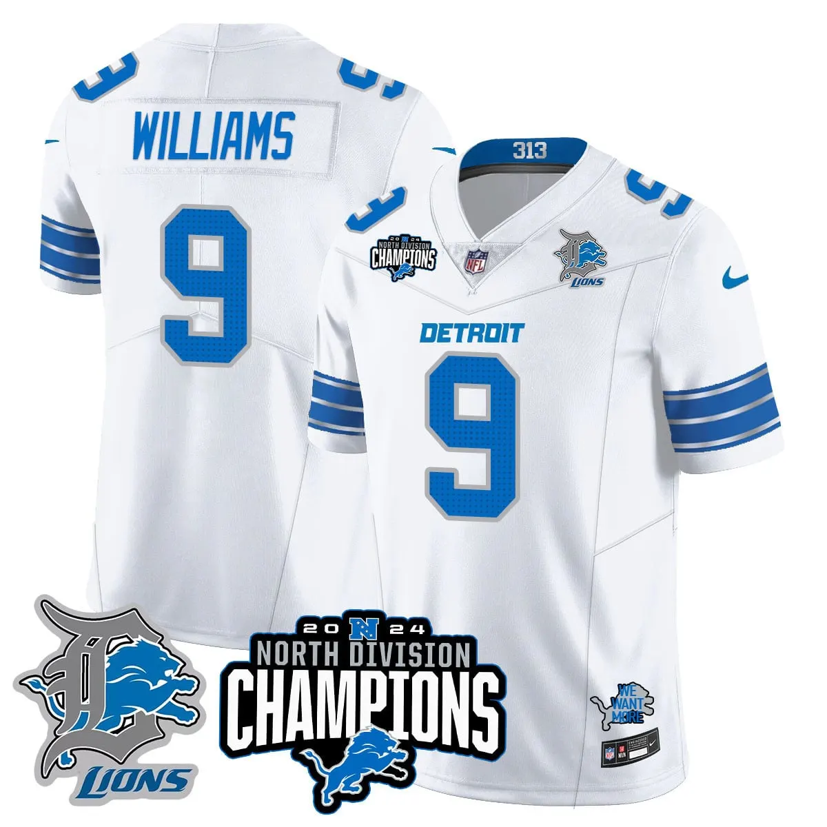 Jahmyr Gibbs Detroit Lions Nike 2024 NFC North Champions Stitched Jersey - Powder Blue - Image 22
