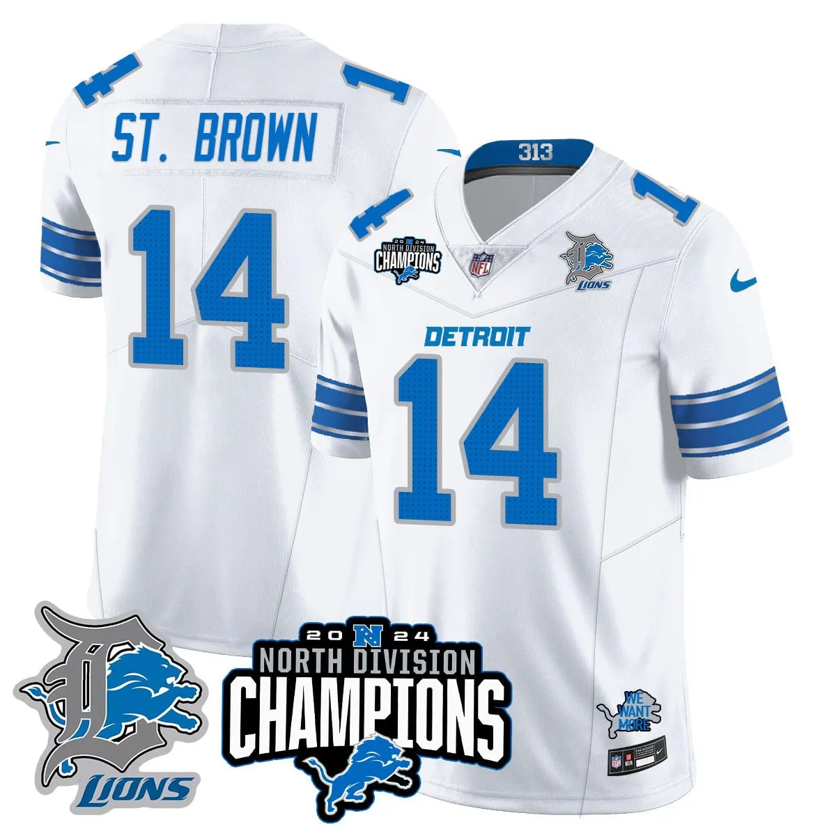 Jahmyr Gibbs Detroit Lions Nike 2024 NFC North Champions Stitched Jersey - Powder Blue - Image 3