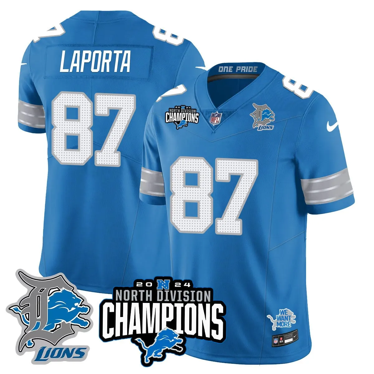 Jahmyr Gibbs Detroit Lions Nike 2024 NFC North Champions Stitched Jersey - Powder Blue - Image 28