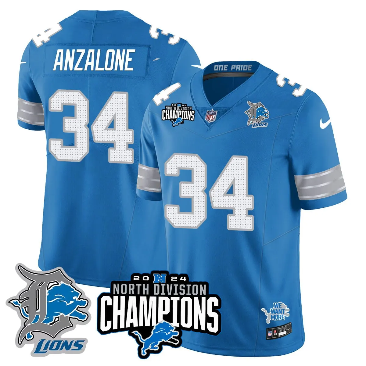 Jahmyr Gibbs Detroit Lions Nike 2024 NFC North Champions Stitched Jersey - Powder Blue - Image 26