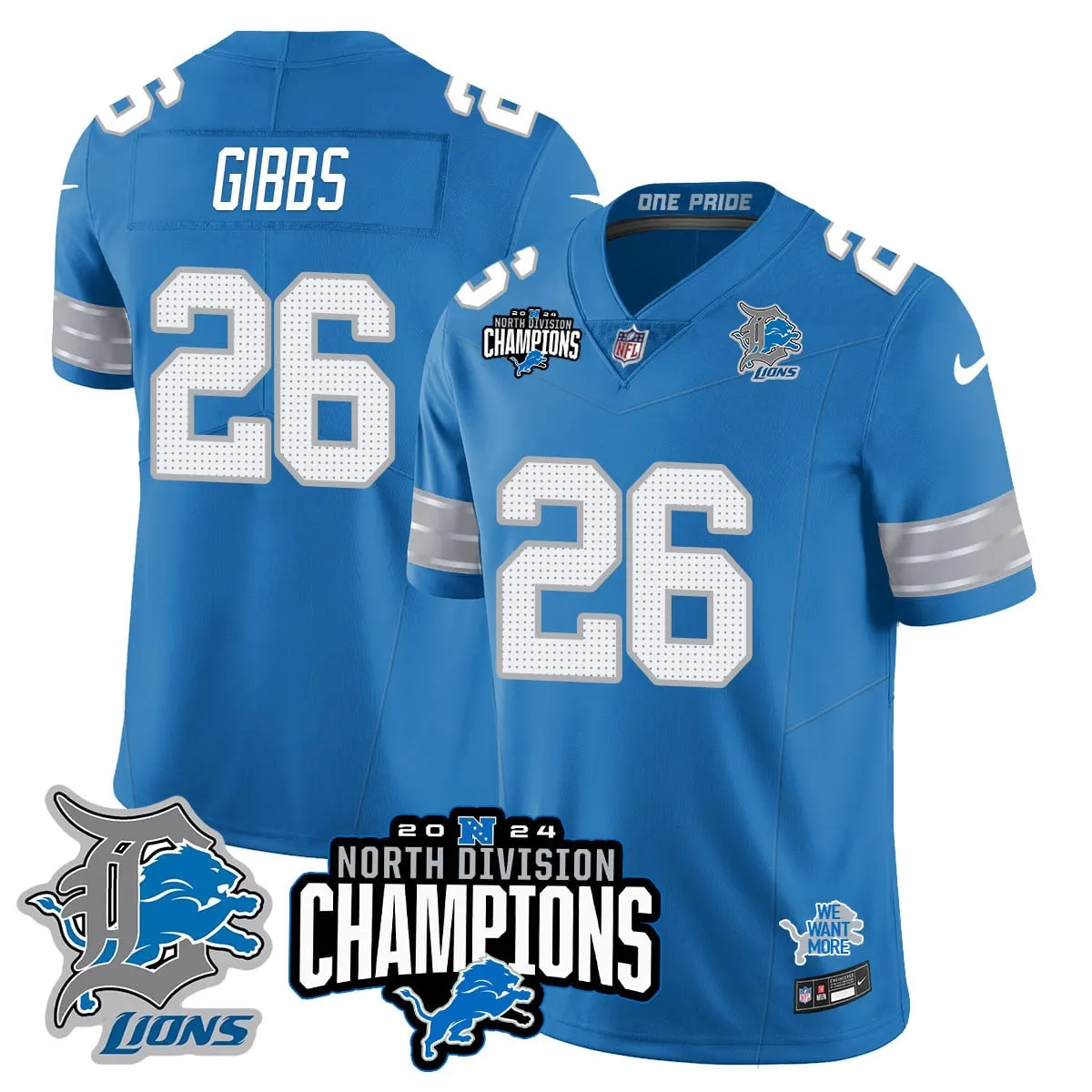 Jahmyr Gibbs Detroit Lions Nike 2024 NFC North Champions Stitched Jersey - Powder Blue - Image 27