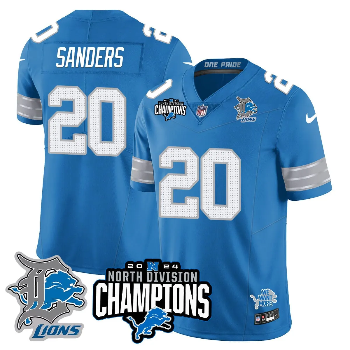 Jahmyr Gibbs Detroit Lions Nike 2024 NFC North Champions Stitched Jersey - Powder Blue - Image 30