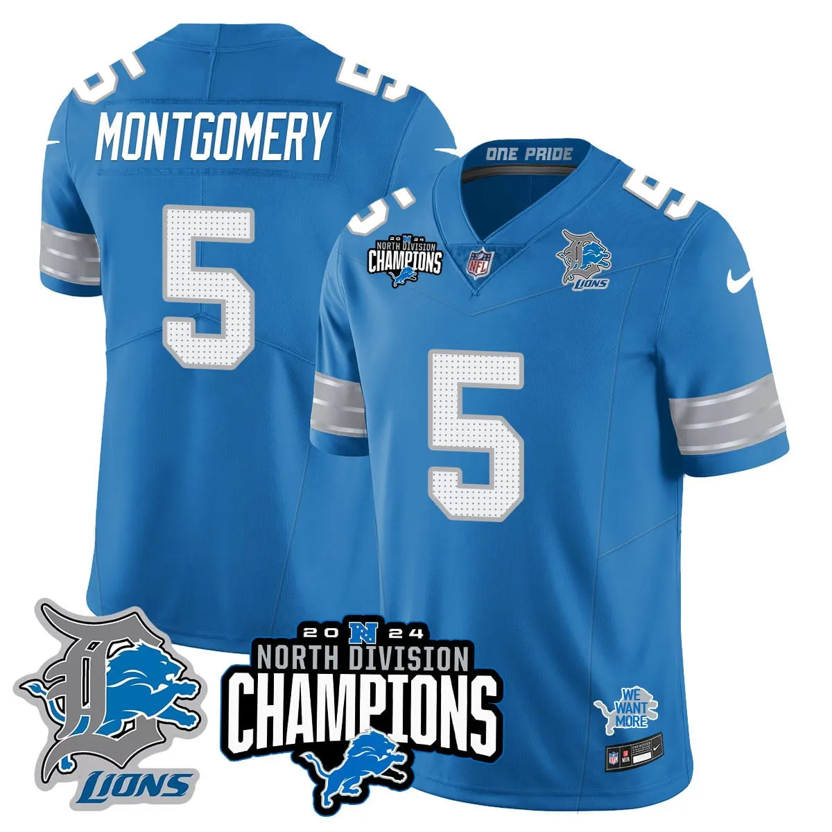 Jahmyr Gibbs Detroit Lions Nike 2024 NFC North Champions Stitched Jersey - Powder Blue - Image 29