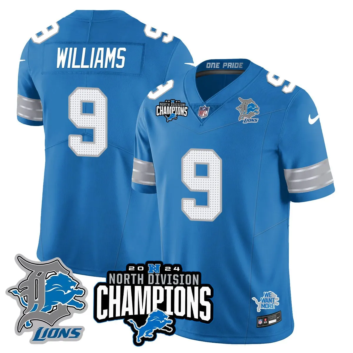 Jahmyr Gibbs Detroit Lions Nike 2024 NFC North Champions Stitched Jersey - Powder Blue - Image 31