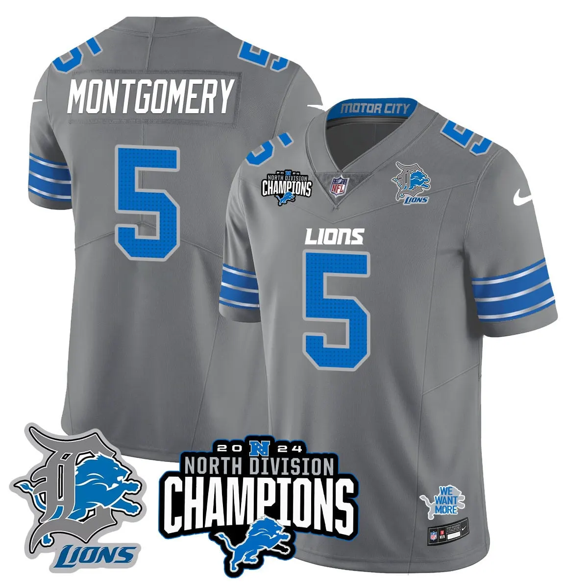 Jahmyr Gibbs Detroit Lions Nike 2024 NFC North Champions Stitched Jersey - Powder Blue - Image 36
