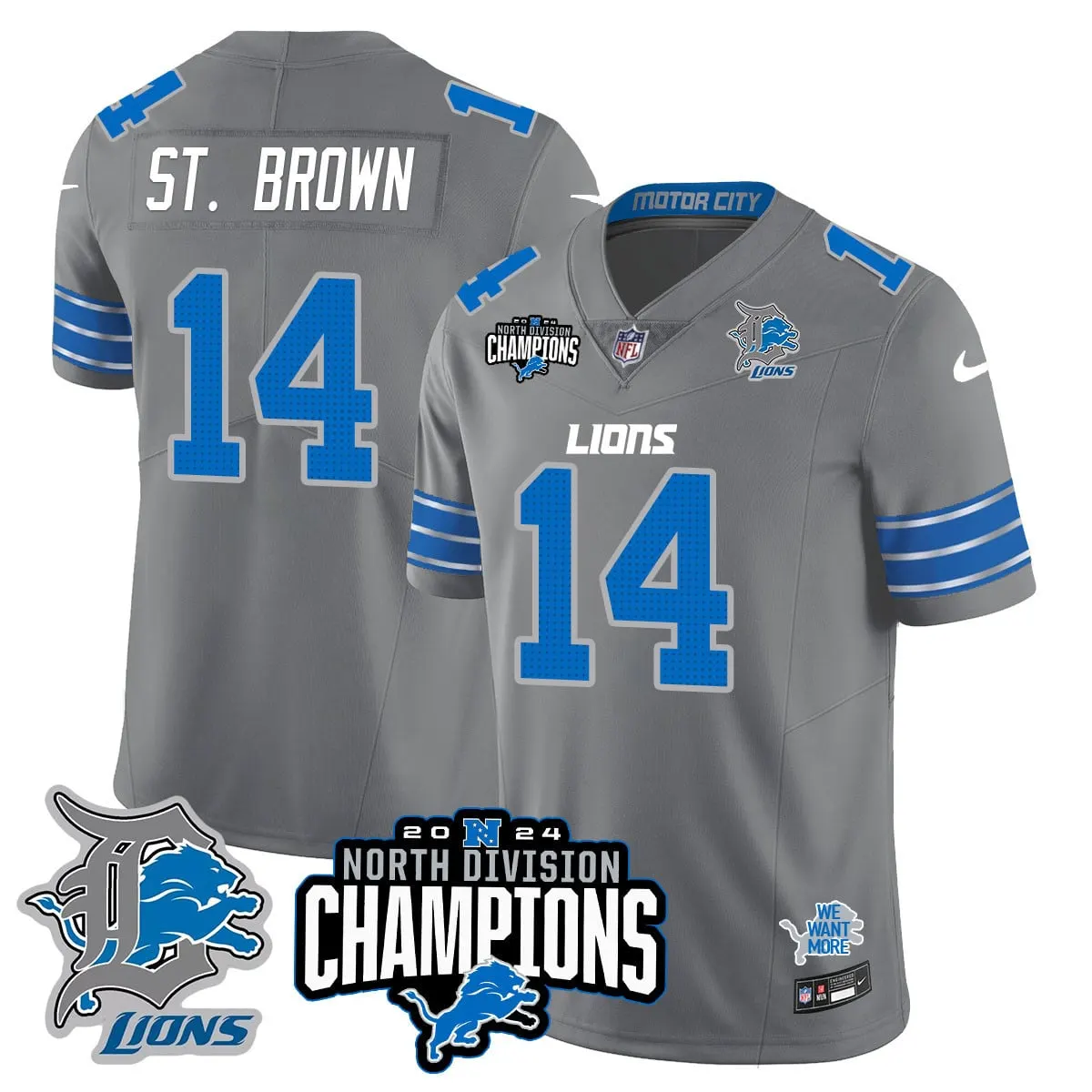 Jahmyr Gibbs Detroit Lions Nike 2024 NFC North Champions Stitched Jersey - Powder Blue - Image 40