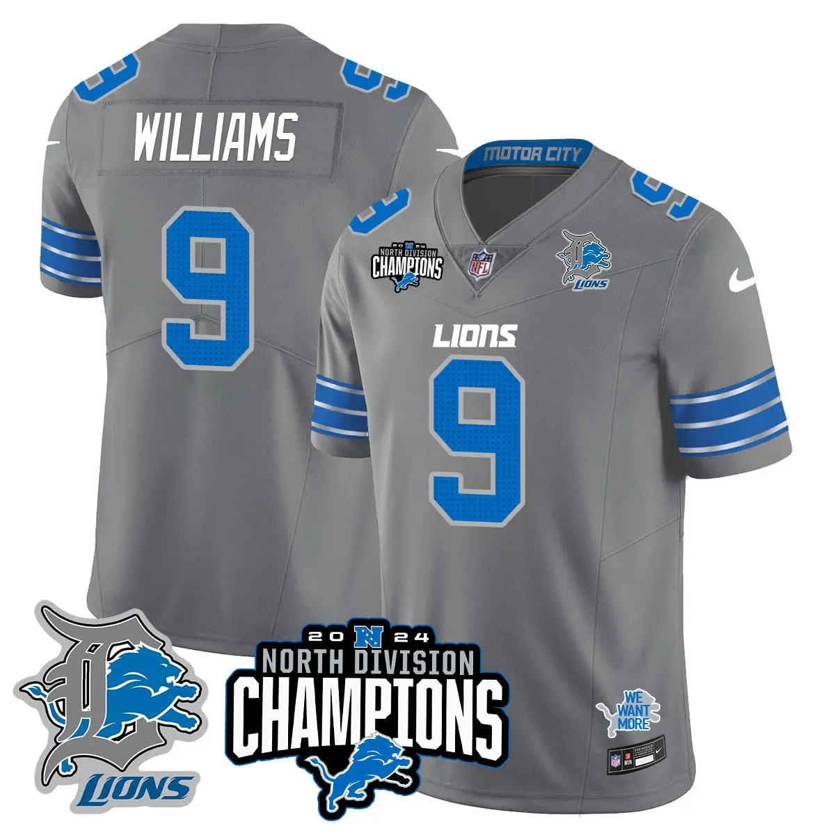 Jahmyr Gibbs Detroit Lions Nike 2024 NFC North Champions Stitched Jersey - Powder Blue - Image 41