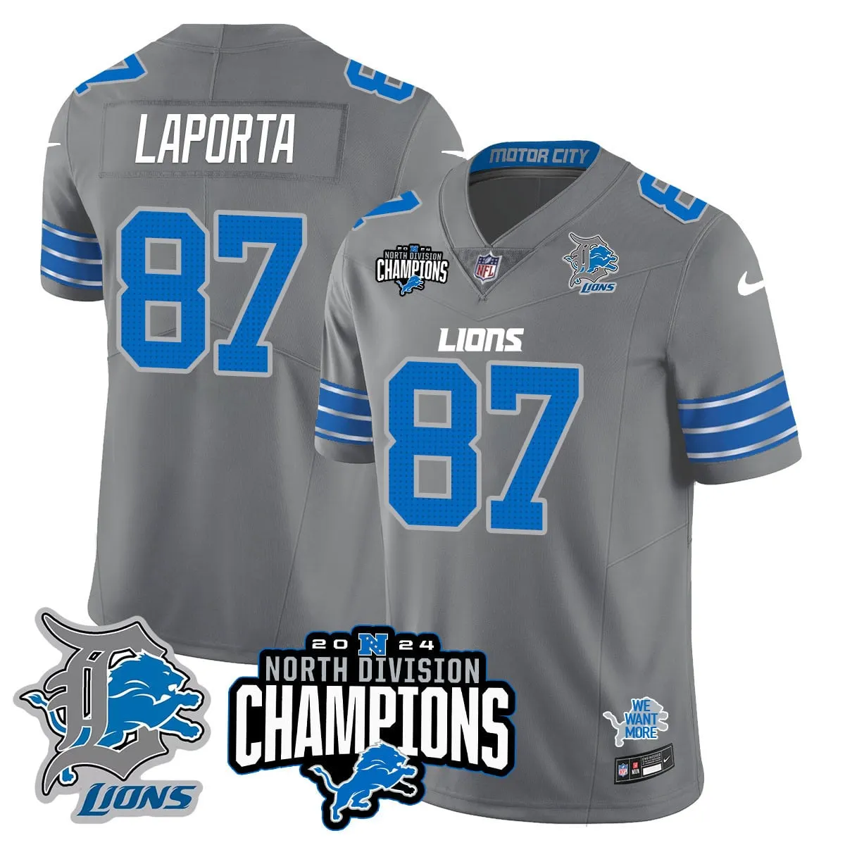 Jahmyr Gibbs Detroit Lions Nike 2024 NFC North Champions Stitched Jersey - Powder Blue - Image 38