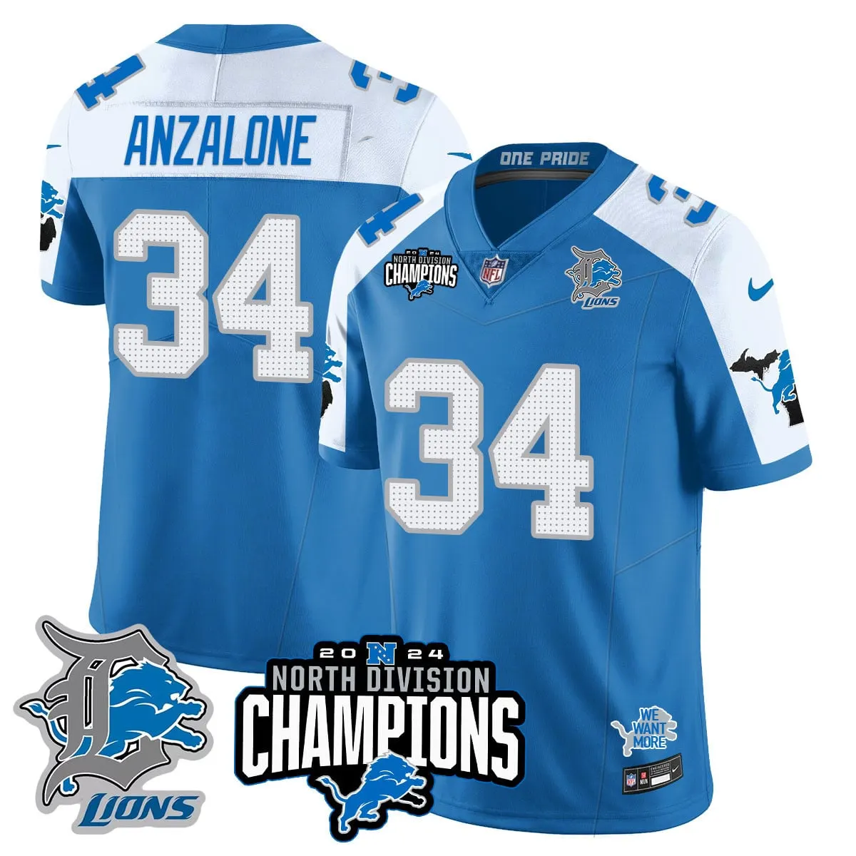 Jahmyr Gibbs Detroit Lions Nike 2024 NFC North Champions Stitched Jersey - Powder Blue - Image 42