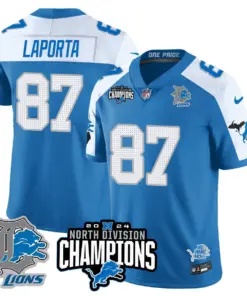 Jahmyr Gibbs Detroit Lions Nike 2024 NFC North Champions Stitched Jersey - Powder Blue - Image 45