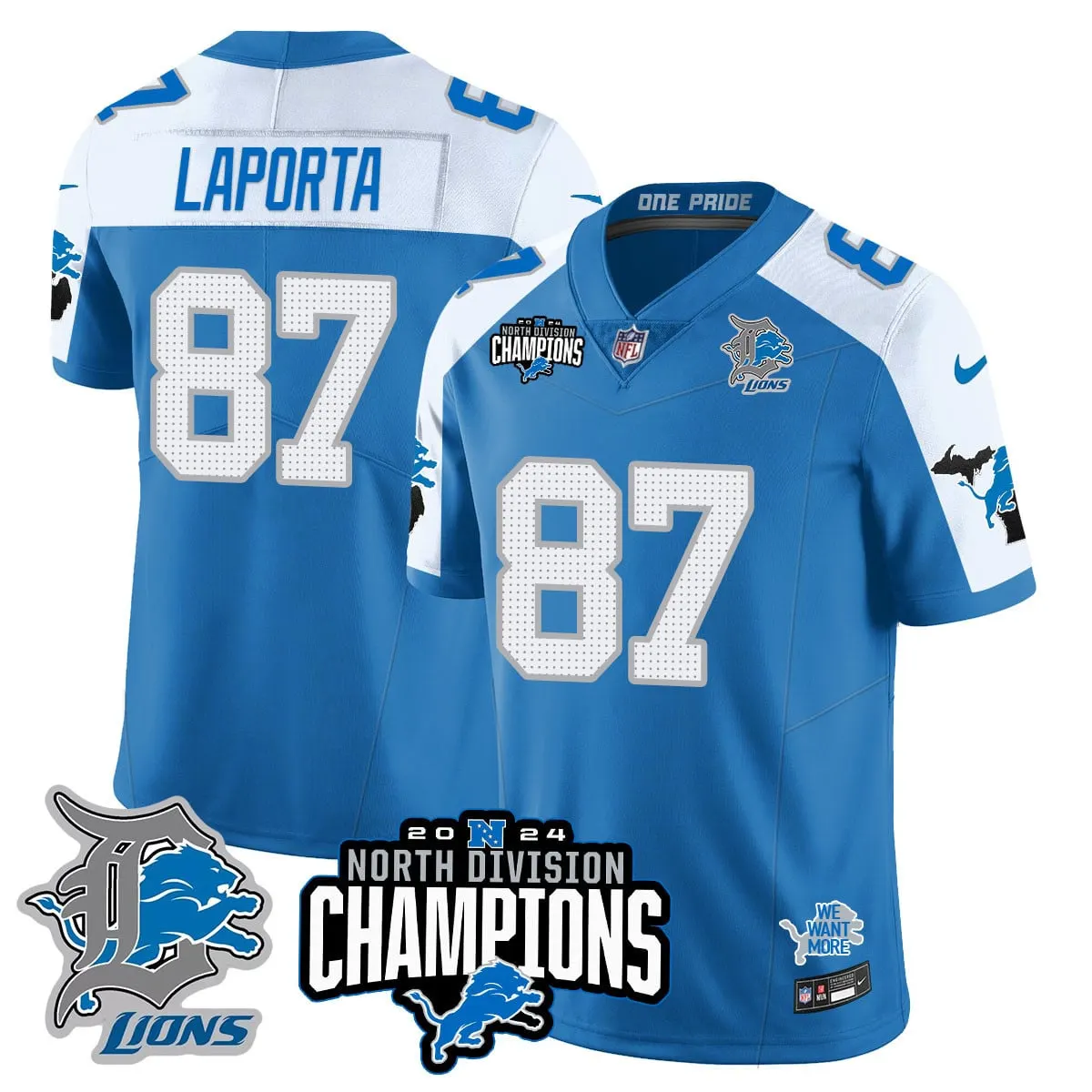 Jahmyr Gibbs Detroit Lions Nike 2024 NFC North Champions Stitched Jersey - Powder Blue - Image 45