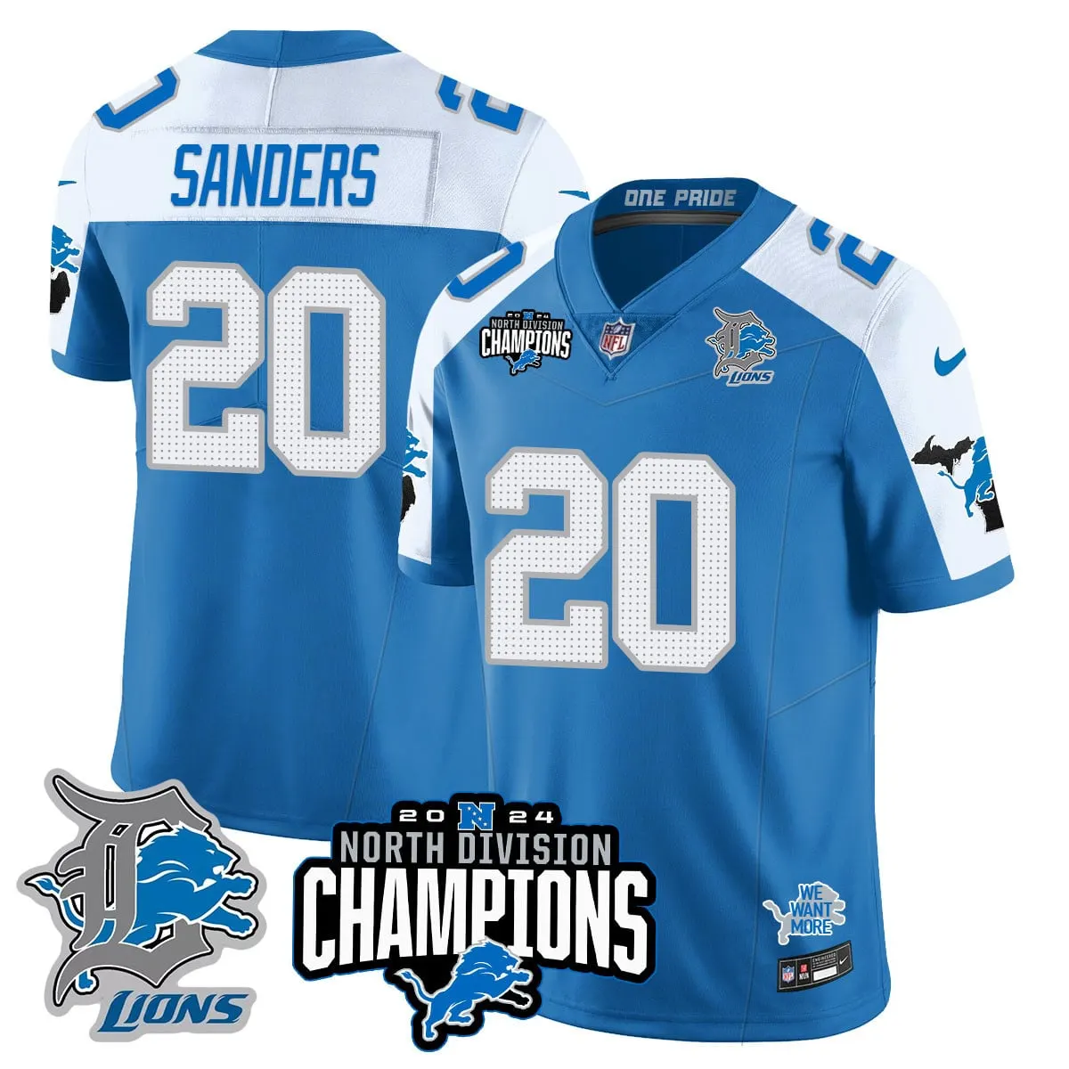 Jahmyr Gibbs Detroit Lions Nike 2024 NFC North Champions Stitched Jersey - Powder Blue - Image 47