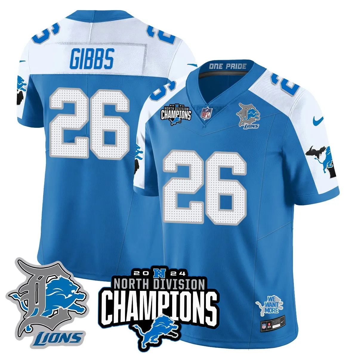 Jahmyr Gibbs Detroit Lions Nike 2024 NFC North Champions Stitched Jersey - Powder Blue
