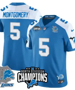 Jahmyr Gibbs Detroit Lions Nike 2024 NFC North Champions Stitched Jersey - Powder Blue - Image 46