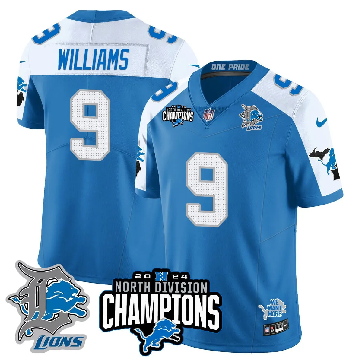 Jahmyr Gibbs Detroit Lions Nike 2024 NFC North Champions Stitched Jersey - Powder Blue - Image 48