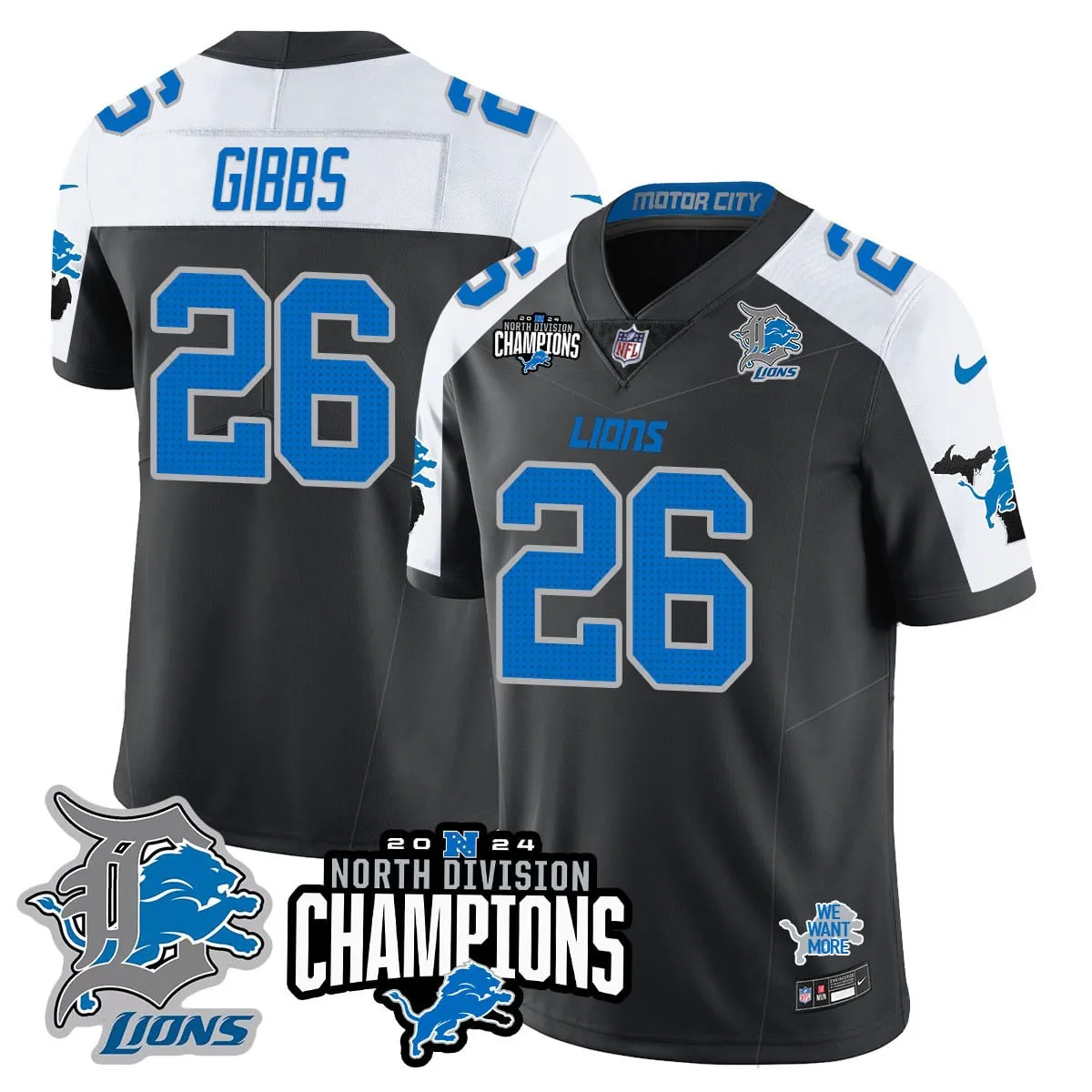 Jahmyr Gibbs Detroit Lions Nike 2024 NFC North Champions Stitched Jersey - Powder Blue - Image 50
