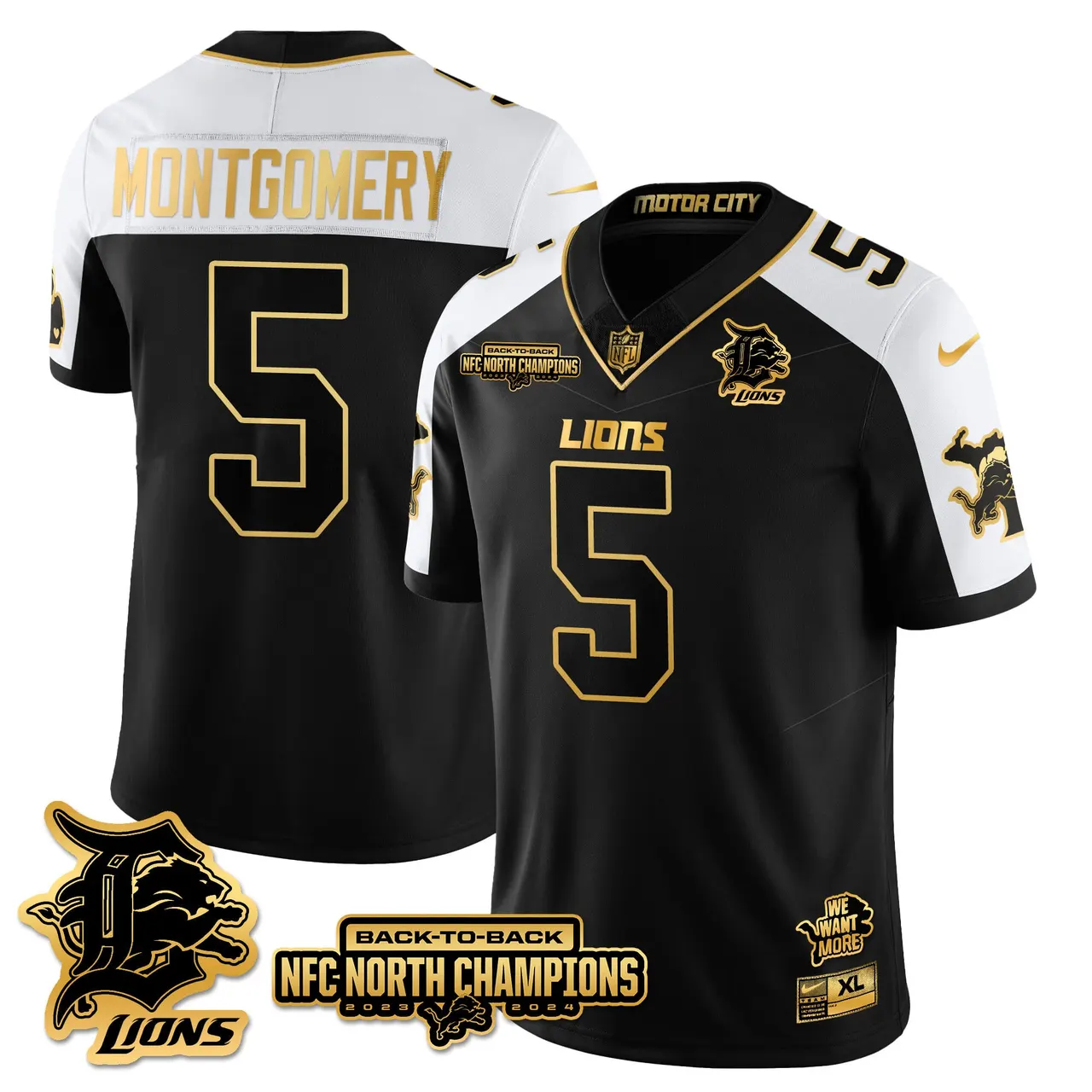 Jahmyr Gibbs Detroit Lions Nike 2024 NFC North Champions Stitched Jersey - Black - Image 9