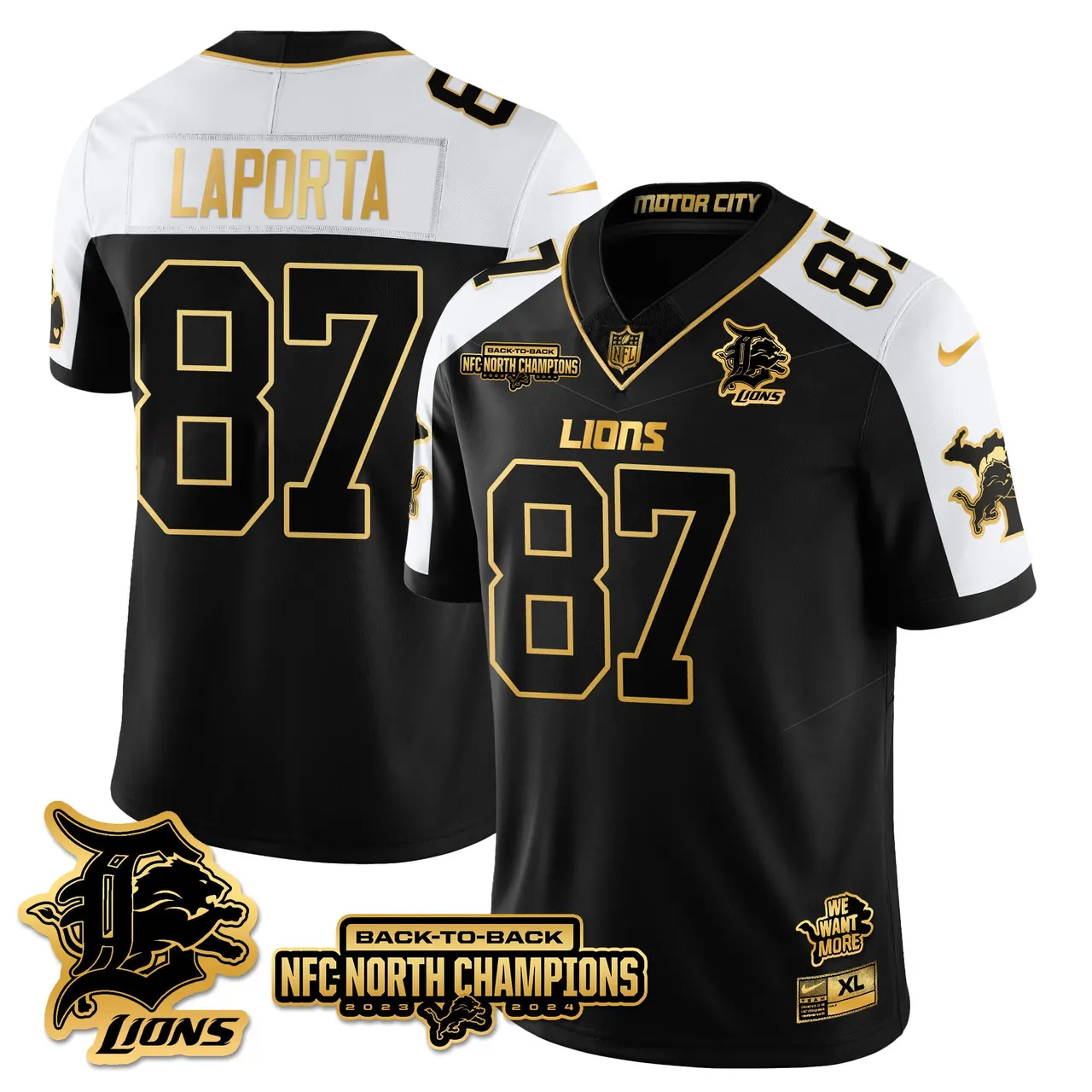 Jahmyr Gibbs Detroit Lions Nike 2024 NFC North Champions Stitched Jersey - Black - Image 8