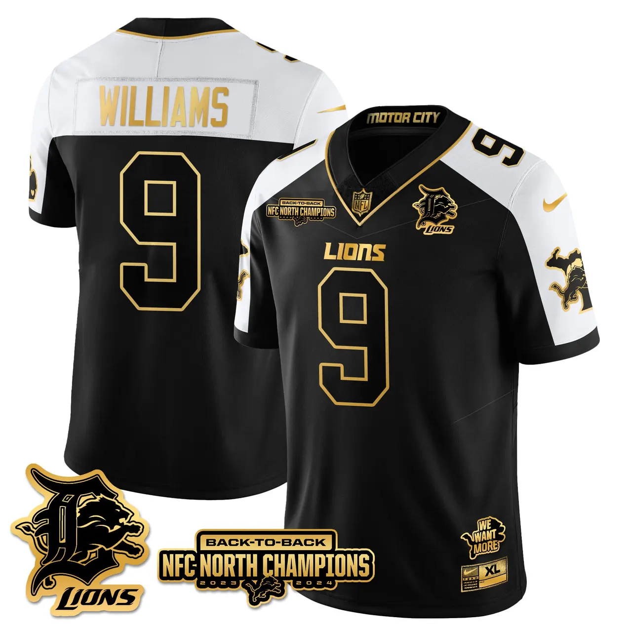 Jahmyr Gibbs Detroit Lions Nike 2024 NFC North Champions Stitched Jersey - Black - Image 6