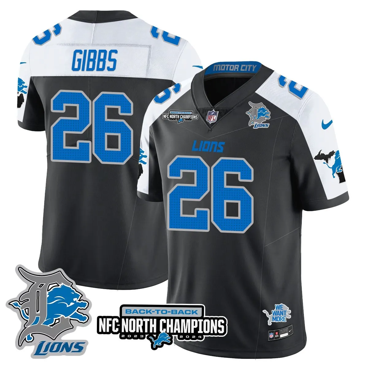 Jahmyr Gibbs Detroit Lions Nike 2024 NFC North Champions Stitched Jersey - Black - Image 15