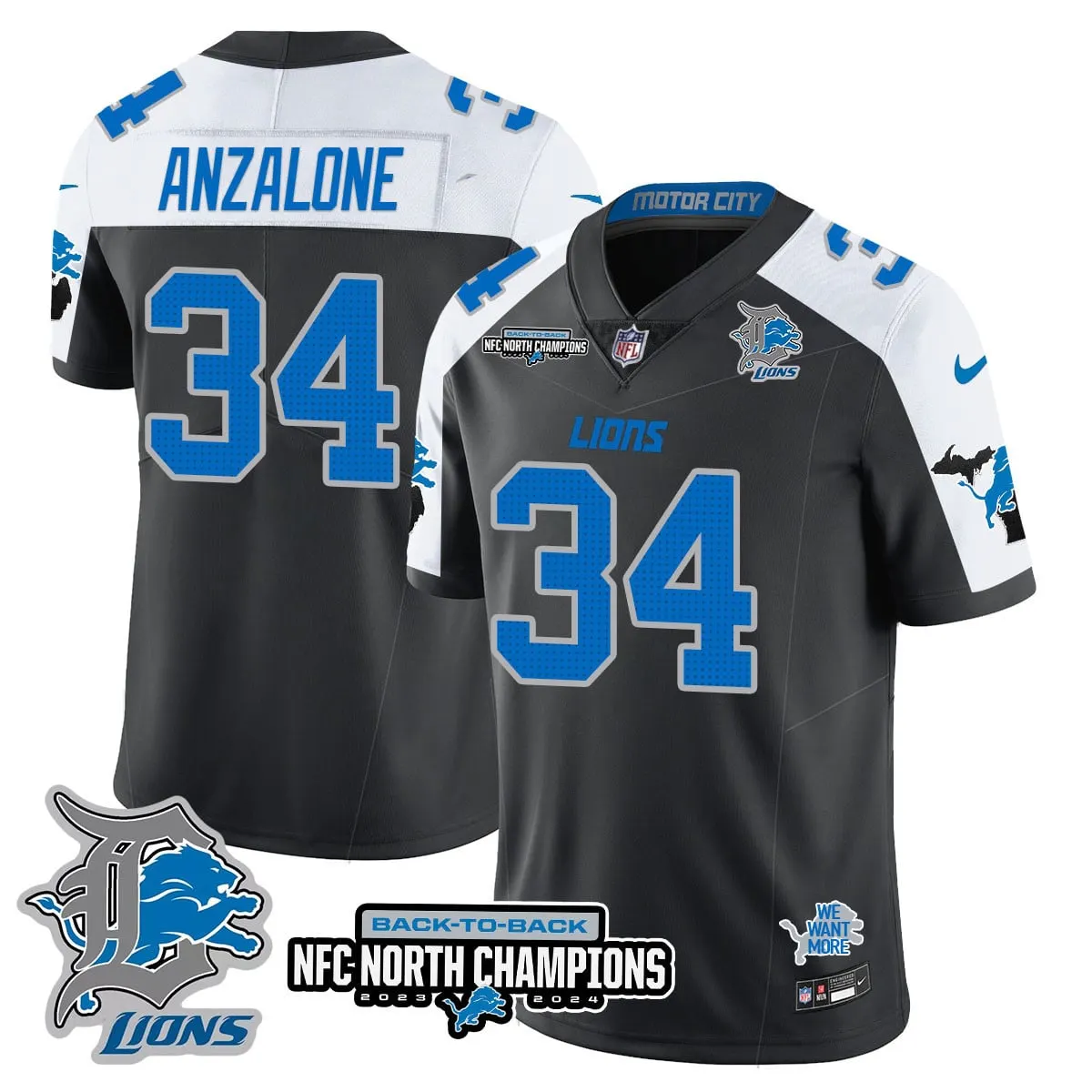 Jahmyr Gibbs Detroit Lions Nike 2024 NFC North Champions Stitched Jersey - Black - Image 16