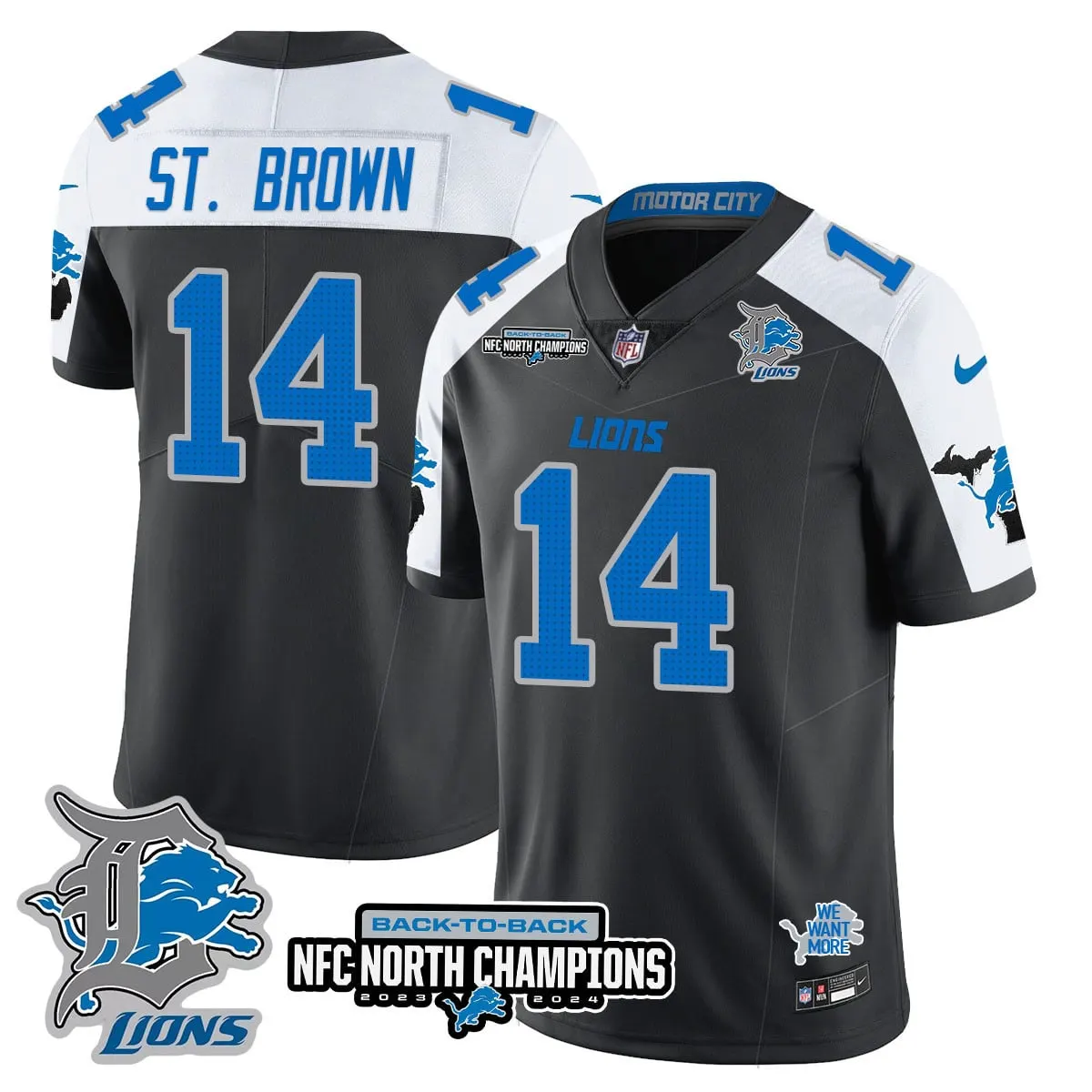 Jahmyr Gibbs Detroit Lions Nike 2024 NFC North Champions Stitched Jersey - Black - Image 12