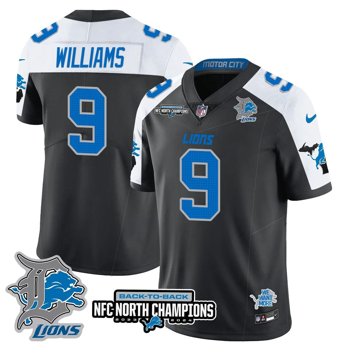 Jahmyr Gibbs Detroit Lions Nike 2024 NFC North Champions Stitched Jersey - Black - Image 13