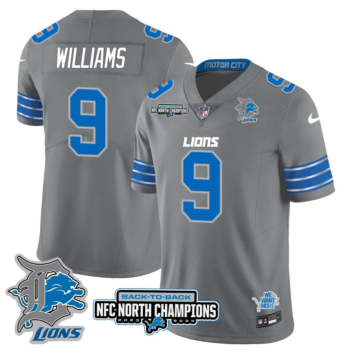 Jahmyr Gibbs Detroit Lions Nike 2024 NFC North Champions Stitched Jersey - Black - Image 41